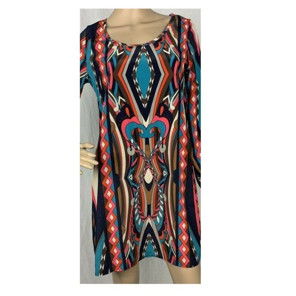 Peach Love Cream Colorful Boho Shift Dress Size Small